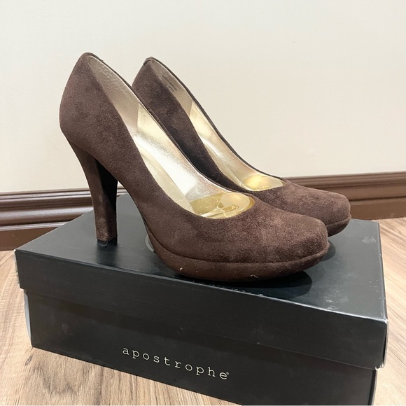 Apostrophe Janis brown suede fall heels - Picture 1 of 6